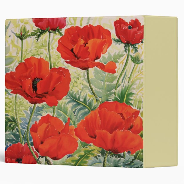 Large Red Poppies 3 Ring Binder (Back/Spine)