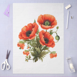 Large Red Poppies Bouquet Decoupage Tissue Paper