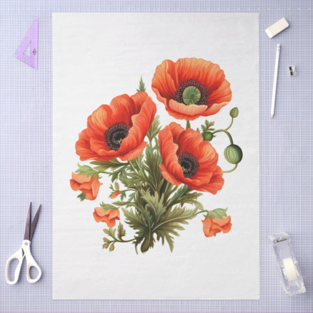 Large Red Poppies Bouquet Decoupage Tissue Paper (Craft)