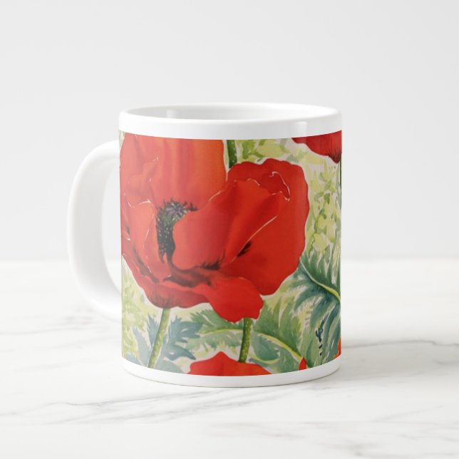 Large Red Poppies Giant Coffee Mug (Front Left)