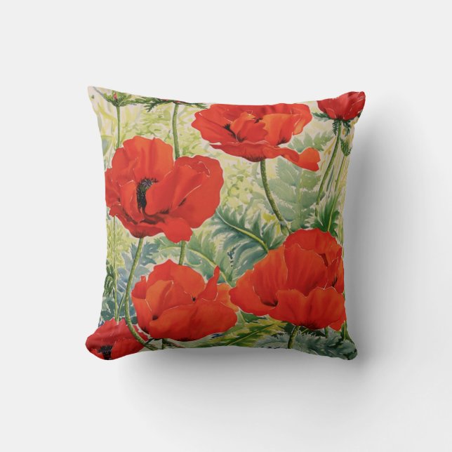 Large Red Poppies Throw Pillow (Front)