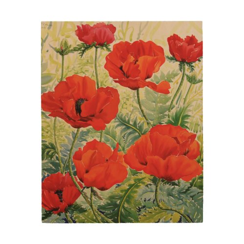 Large Red Poppies Wood Wall Decor