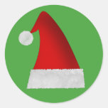 [ Thumbnail: Large Red Santa Christmas Hat Round Sticker ]