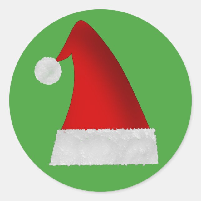 Large Red Santa Christmas Hat Classic Round Sticker (Front)