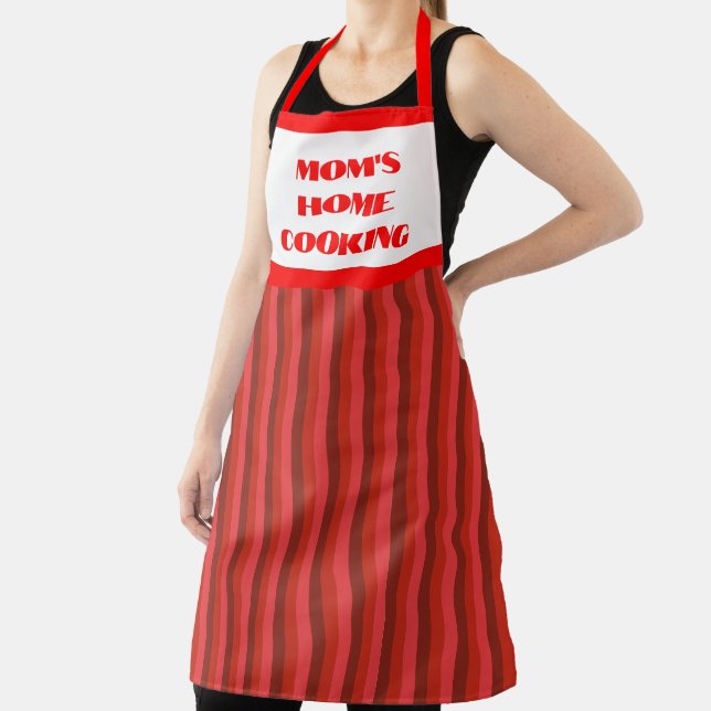 Large Red Striped Mom's Home Cooking Apron (Insitu)