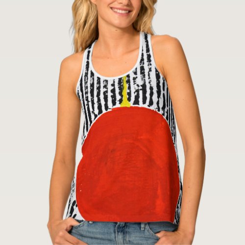 Large Red Sun Spot Black White Zebra Stripe Tank Top