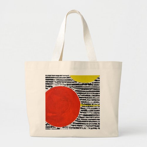 Large Red Sun Spot with black stripes Large Tote Bag