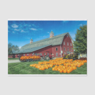 Large Red Vermont Barn With Pumpkins Tissue Paper