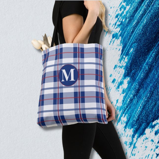 Large, Red, White & Blue Monogram Plaid Tote Bag (Creator Uploaded)