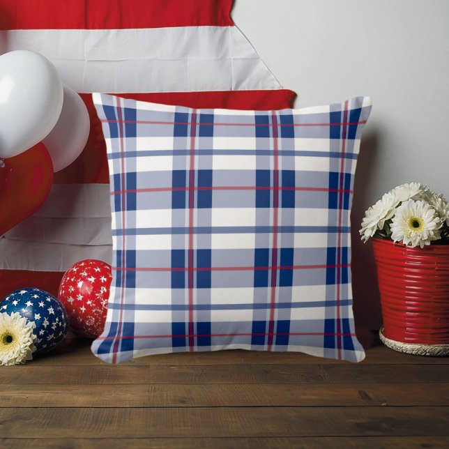 Large Red, White & Blue Plaid Throw Pillow (Creator Uploaded)
