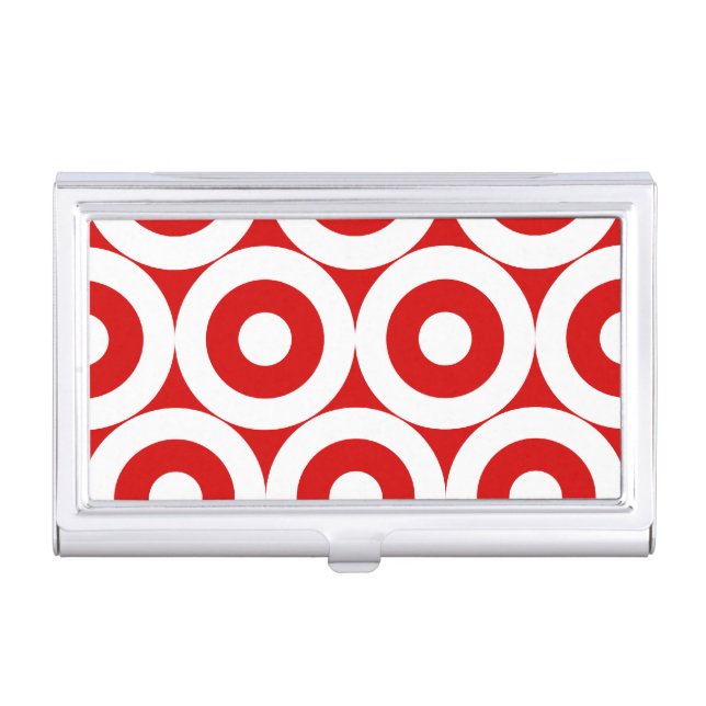 Large Red White Circles Bullseye Target Tie Business Card Case (Front)