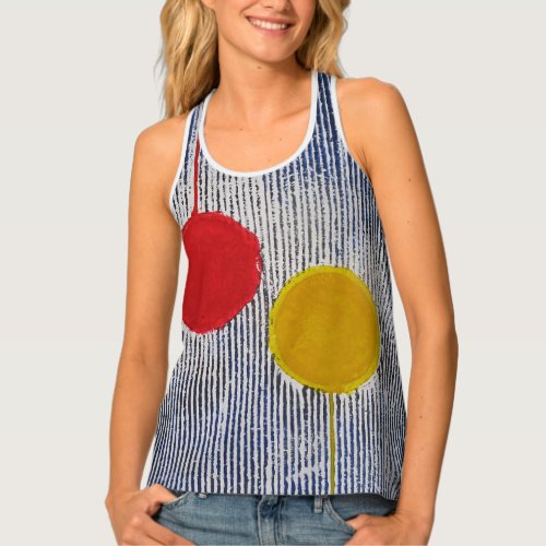 Large Red Yellow Sport and Black White Stripe Tank Top