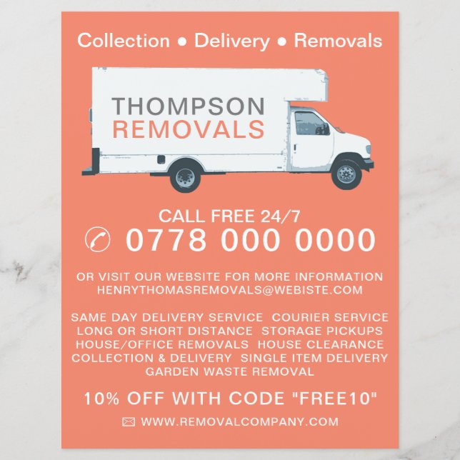 Large Removal Van, Removal Company Advertising Flyer (Front)
