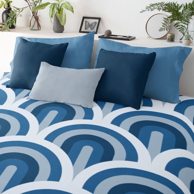 Large Retro Blue Waves Art Deco Pattern Duvet Cover (Creator Uploaded)