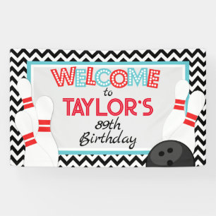 Large Retro Chevron Bowling Birthday Banner