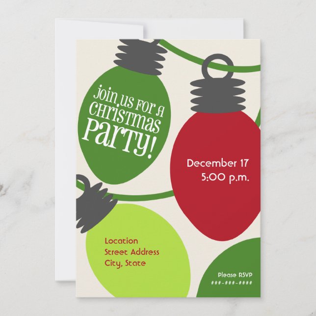 Large Retro Christmas Lights Party Invite (Front)