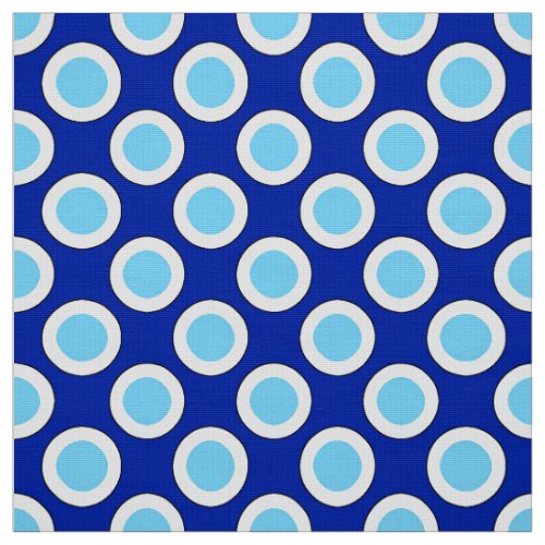 Large Retro circled dots cobalt blue and white Fabric