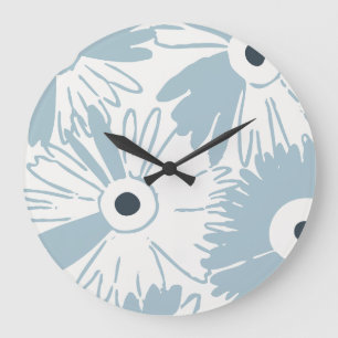 Large Retro Daisy Flower Power Dusty Sky Blue Clock