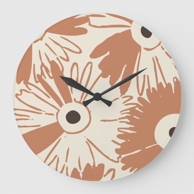 Large Retro Daisy Flower Power Spiced Terracotta Clock (Front)