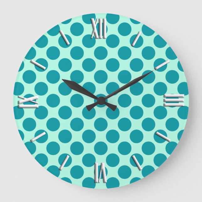 Large retro dots - aqua and turquoise clock (Front)
