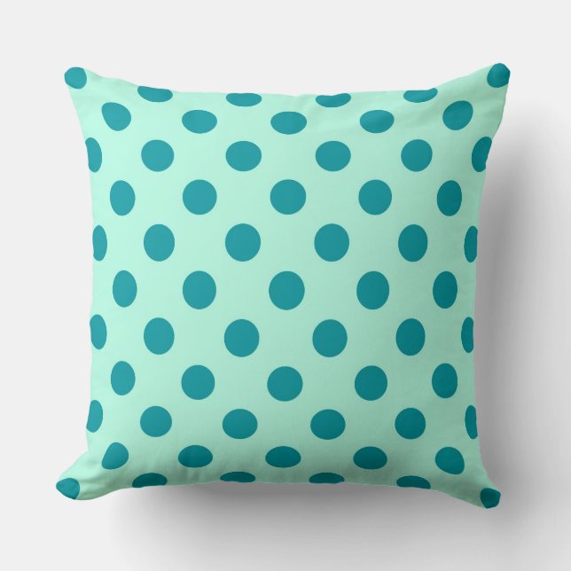 Large retro dots - aqua and turquoise throw pillow (Front)
