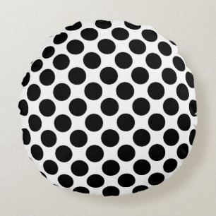 Large retro dots - black and white round pillow