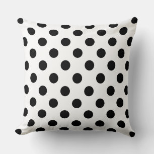 Large retro dots - black and white throw pillow