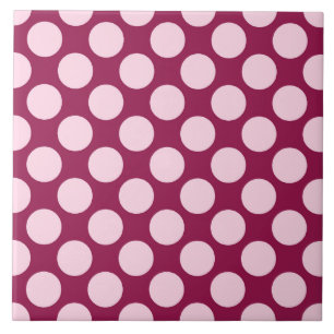 Large retro dots - burgundy and shell pink ceramic tile