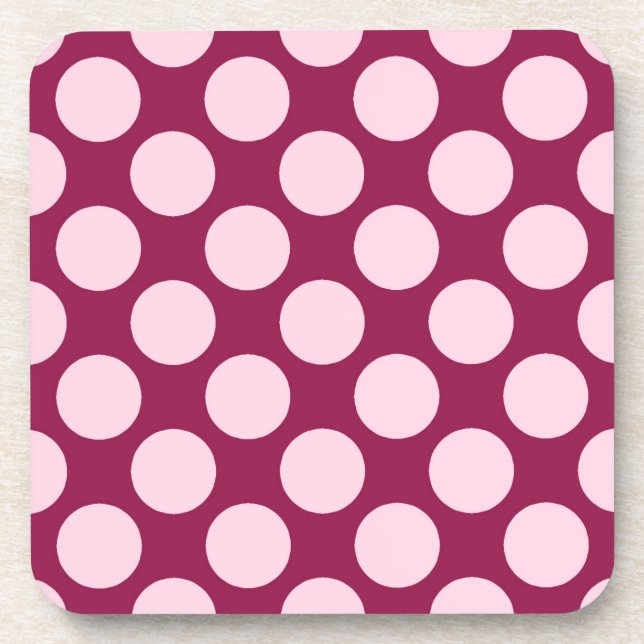 Large retro dots - burgundy and shell pink drink coaster (Front)