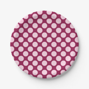 Large retro dots - burgundy and shell pink paper plates