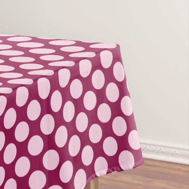 Large retro dots - burgundy and shell pink tablecloth (In Situ)