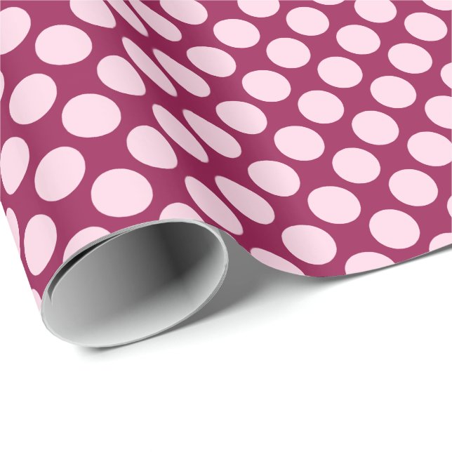 Large retro dots - burgundy and shell pink wrapping paper (Roll Corner)