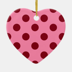 Large retro dots - burgundy on pink ceramic ornament