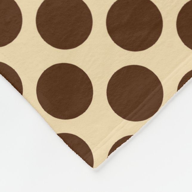 Large retro dots - chocolate brown and tan fleece blanket (Corner)