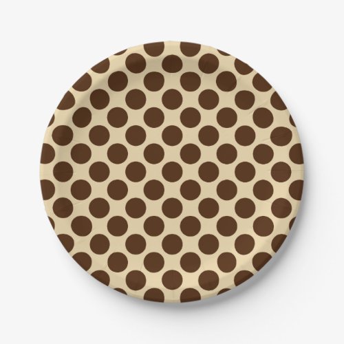 Large retro dots _ chocolate brown and tan paper plates