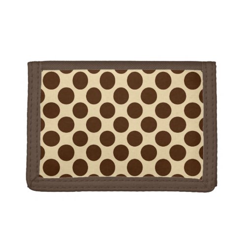 Large retro dots _ chocolate brown and tan trifold wallet