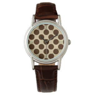 Large retro dots - chocolate brown and tan watch