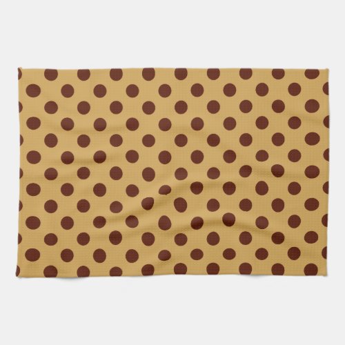 Large retro dots _ chocolate brown on caramel kitchen towel