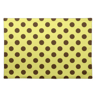 Large retro dots - chocolate brown on gold cloth placemat