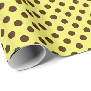 Large retro dots - chocolate brown on gold wrapping paper