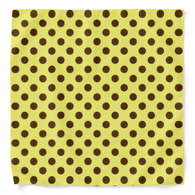 Large retro dots - chocolate brown on yellow bandana (Front)