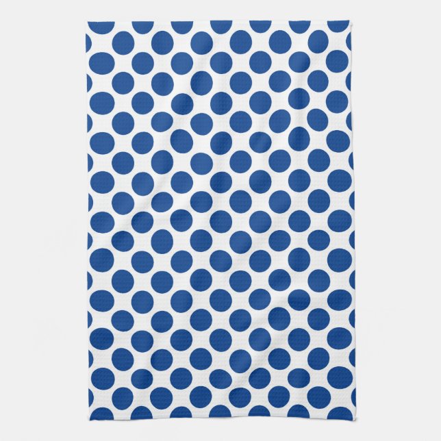 Large retro dots - cobalt blue and white kitchen towel (Vertical)