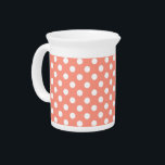 Large retro dots - coral pink and white beverage pitcher<br><div class="desc">Large,  retro polka dots / coin dots - white on coral pink</div>