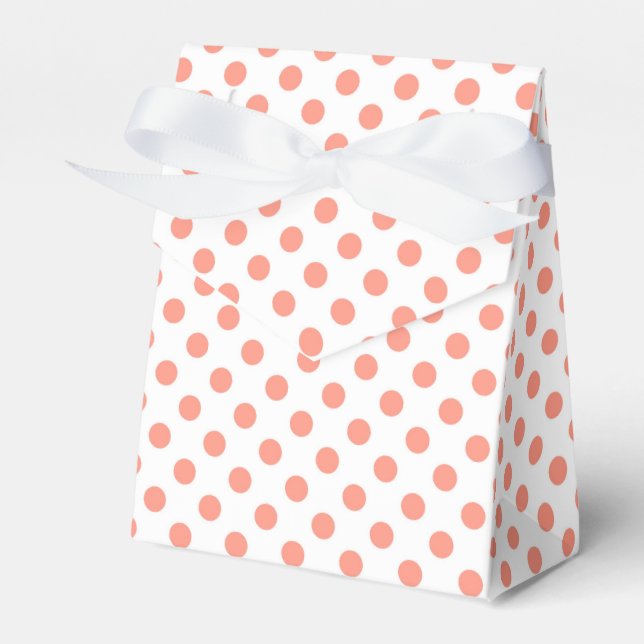 Large retro dots - coral pink and white favor boxes (Front Side)