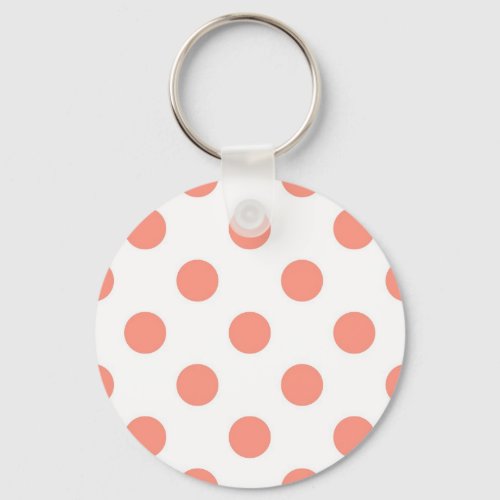 Large retro dots _ coral pink and white keychain