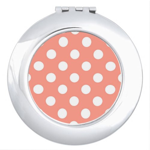 Large retro dots _ coral pink and white makeup mirror