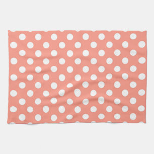 Large retro dots - coral pink and white towel
