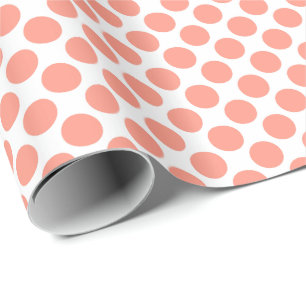 Large retro dots - coral pink and white wrapping paper