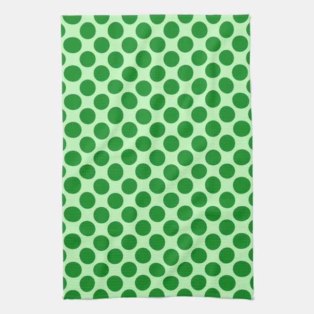 Large retro dots - emerald and mint green kitchen towel (Vertical)