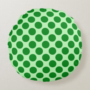 Large retro dots - emerald and mint green round pillow